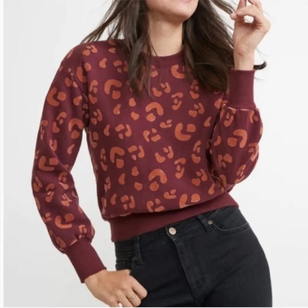 Marine Layer Coraline Sweatshirt Tawny Port red and orange cheetah animal print